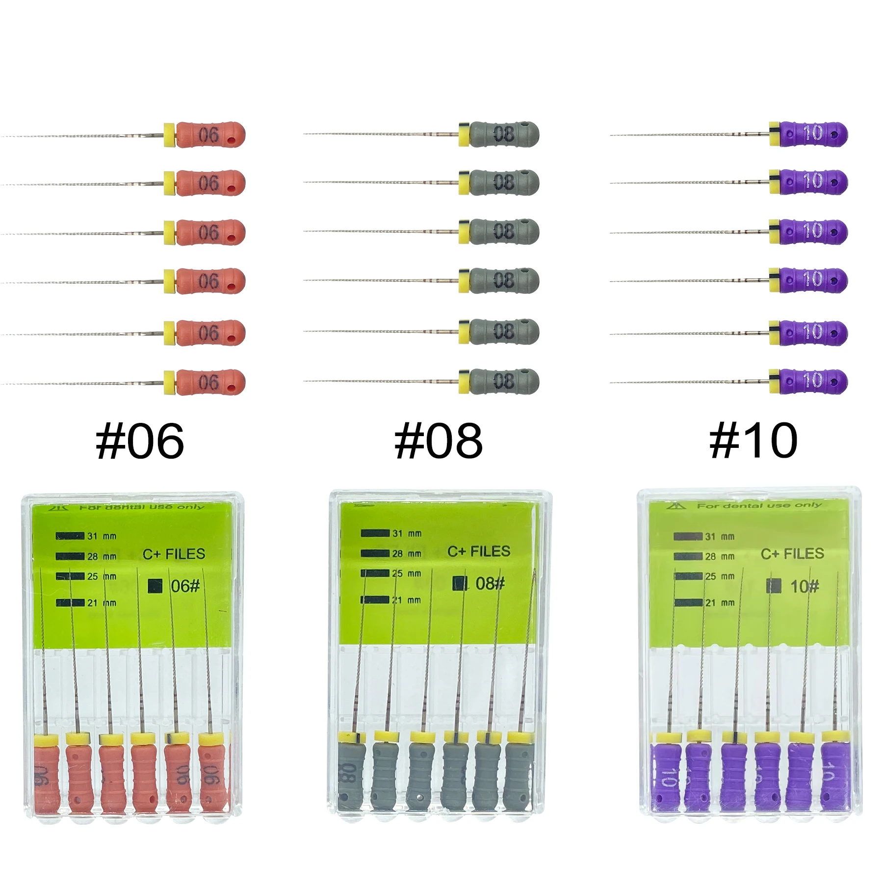 6PCS/Box Dental C+ Files Endodontic Endo Root Canal Unclogging Files #6 #8 #10 25mm Hand Use Stainless Steel Dentists Dentistry