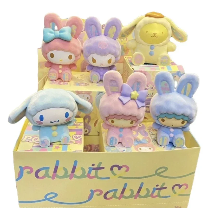 Hot Genuine Sanrio Blind Box Toy Anime Rabbit Series Flocking Cinnamoroll Kurumi Trend Mini Figure Doll Decoration Birthday Gift