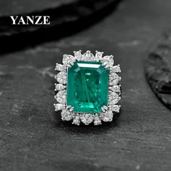 9CT Emerald Ring High Carbon Diamond 925 Sterling Silver Premium 100% 18K gold Vintage Ring For Women Jewelry
