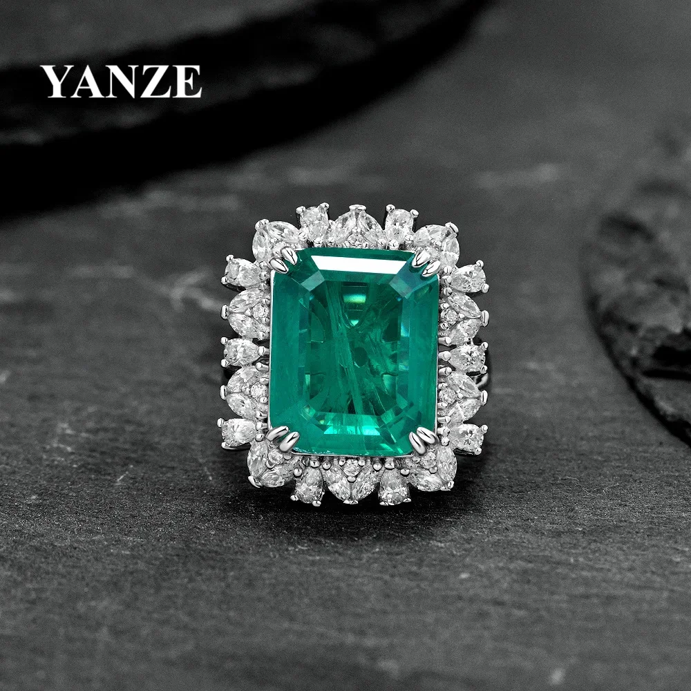 Pierścionek ze szmaragdem 9CT diament o wysokiej zawartości węgla 925 srebro Premium 100% 18-karatowe złoto Vintage pierścionek dla kobiet biżuteria