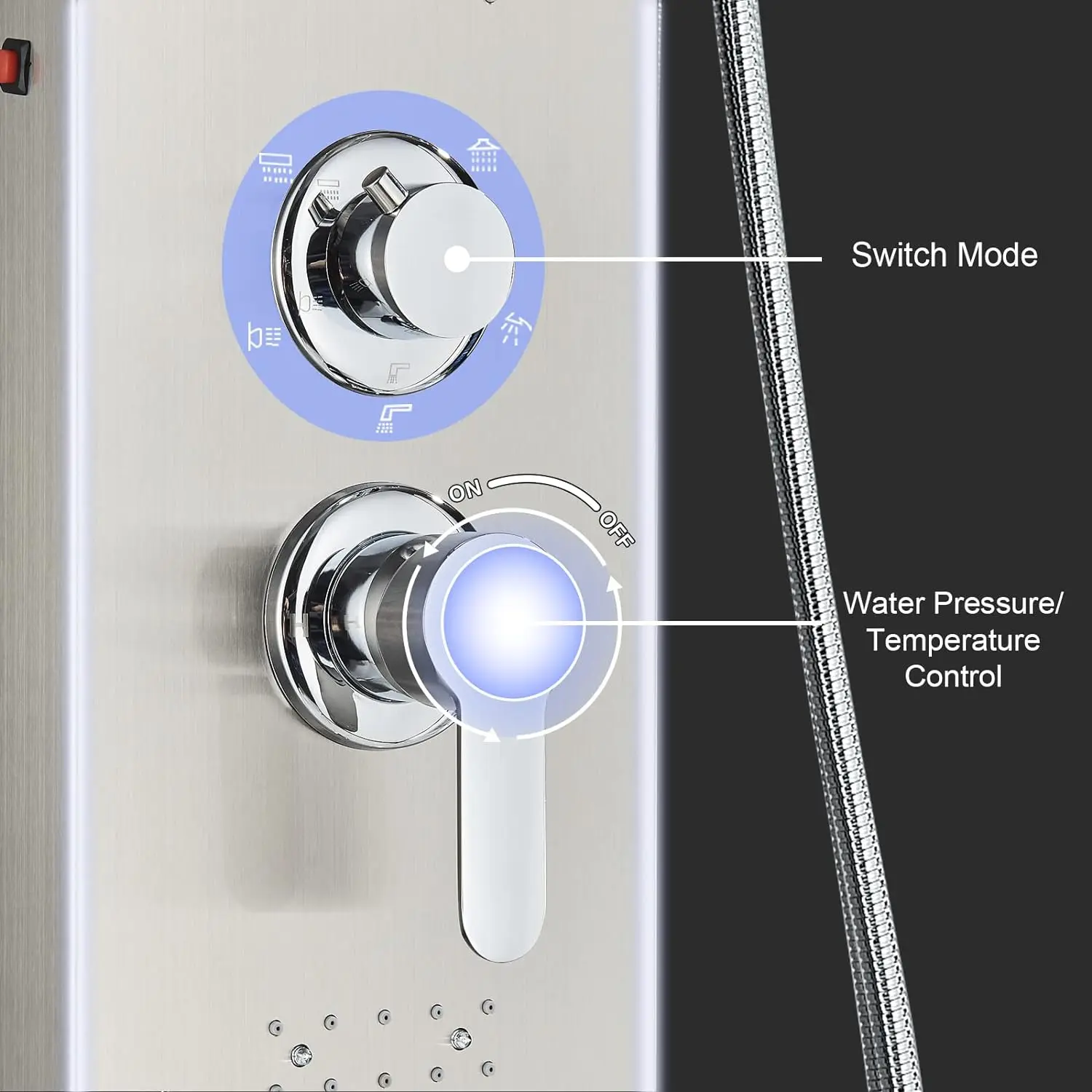 OUIO Brush LED Shower Panel Column Shower Faucet Bathtub Mixer Tap With Massage Body Spa Hand Shower Temperature Screen Set