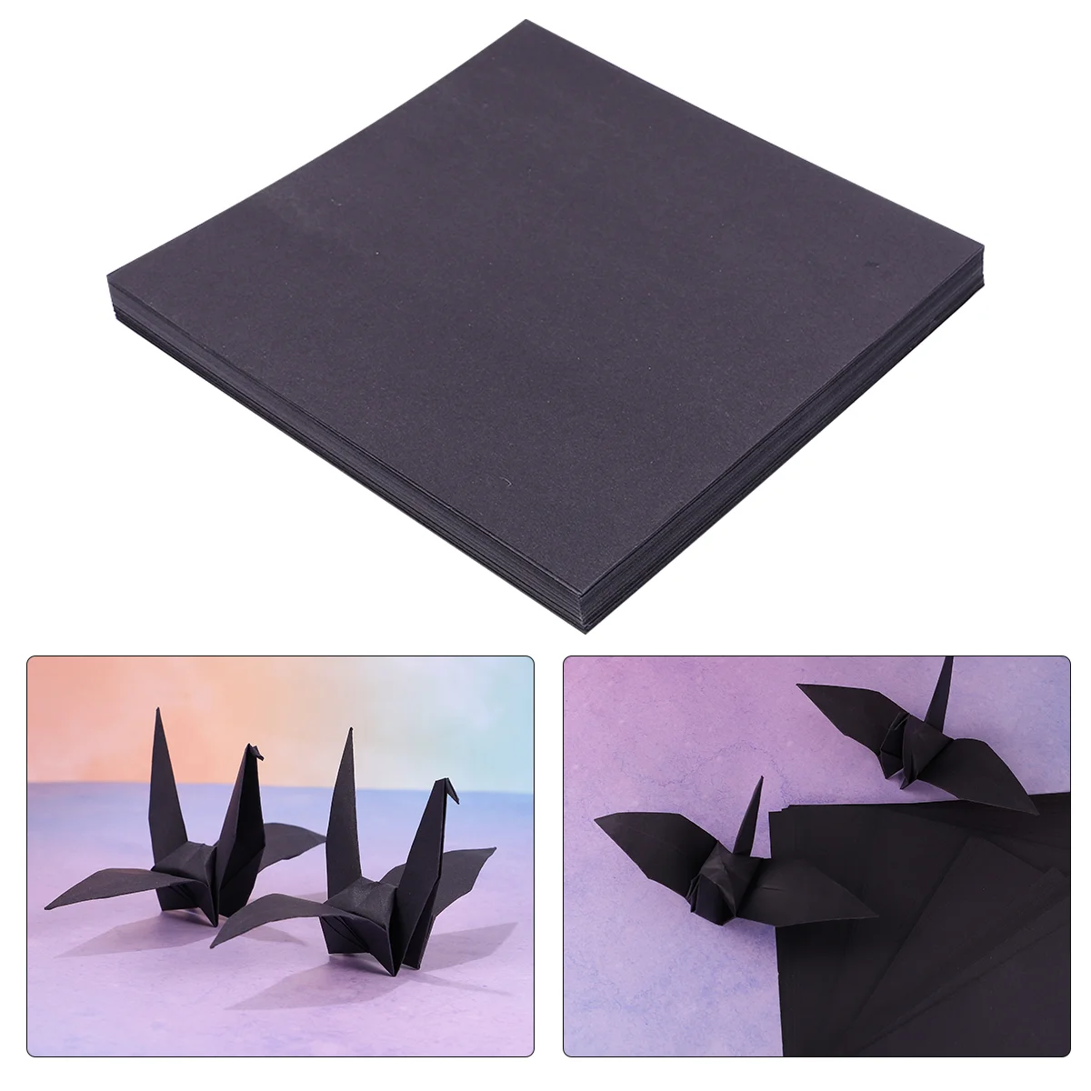 100 Pcs Double Sided Square Origami Folded Papers Hand Craft for Kids Folding Black Kraft