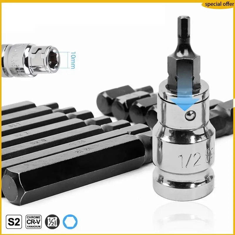 A50I 15 peças de soquete hexagonal S2 chave de fenda cabeça preta e prata conjunto de chave de fenda estrela hexagonal