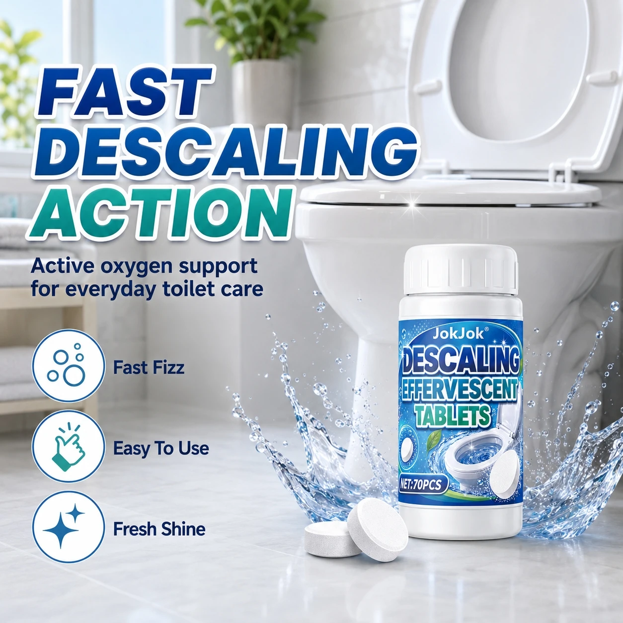 JOKJOK 70pcs Toilet Bowl Cleaner Descaling Deodorizing Urine Odor Stain Remover Tank Decontamination Bathroom Cleaning Tablets