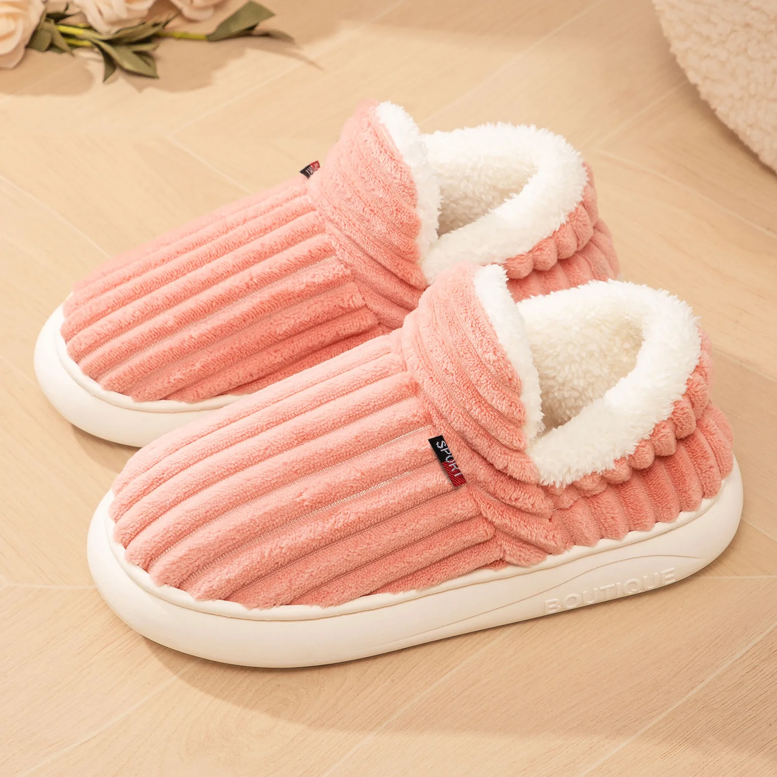 

Women's Winter Fluffy Fuzzy Boots Warm Cotton Indoor Outdoor Nonslip Ankle Shoes for Men House Slippers plus size 46-47 ﻿