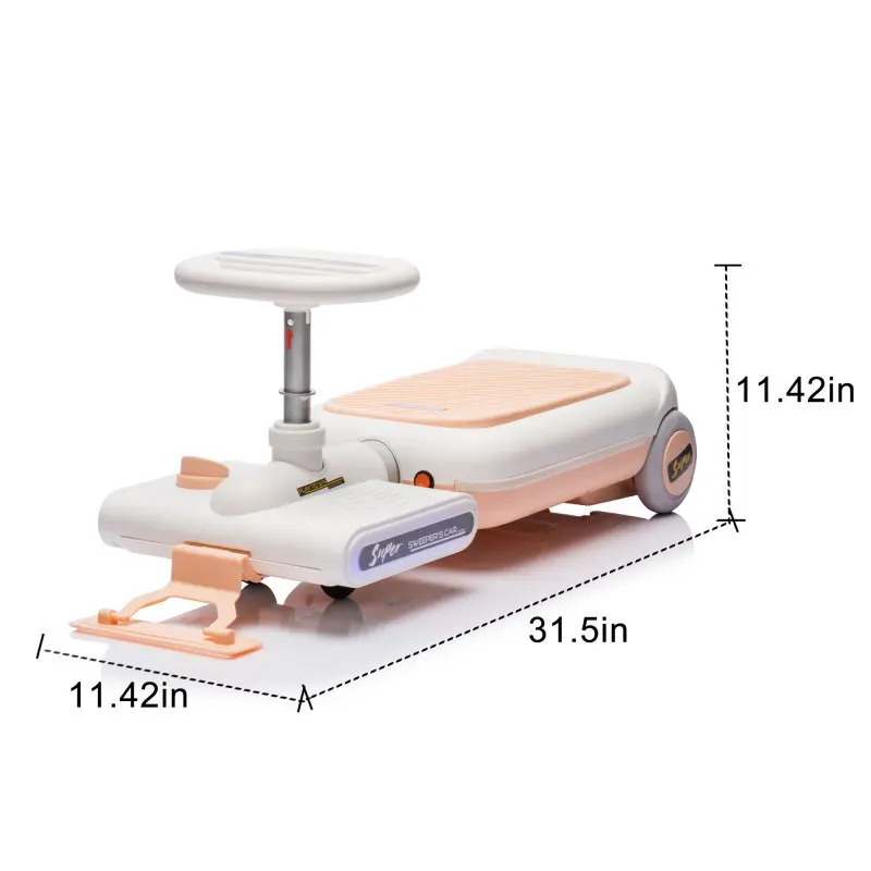 Go Kart de nettoyage 12V pour enfants, moteur avant 55W avec vadrouille, longueur de nettoyage pouvant étendue de 6cm, fonctions de musique et d'éclairage intégrées