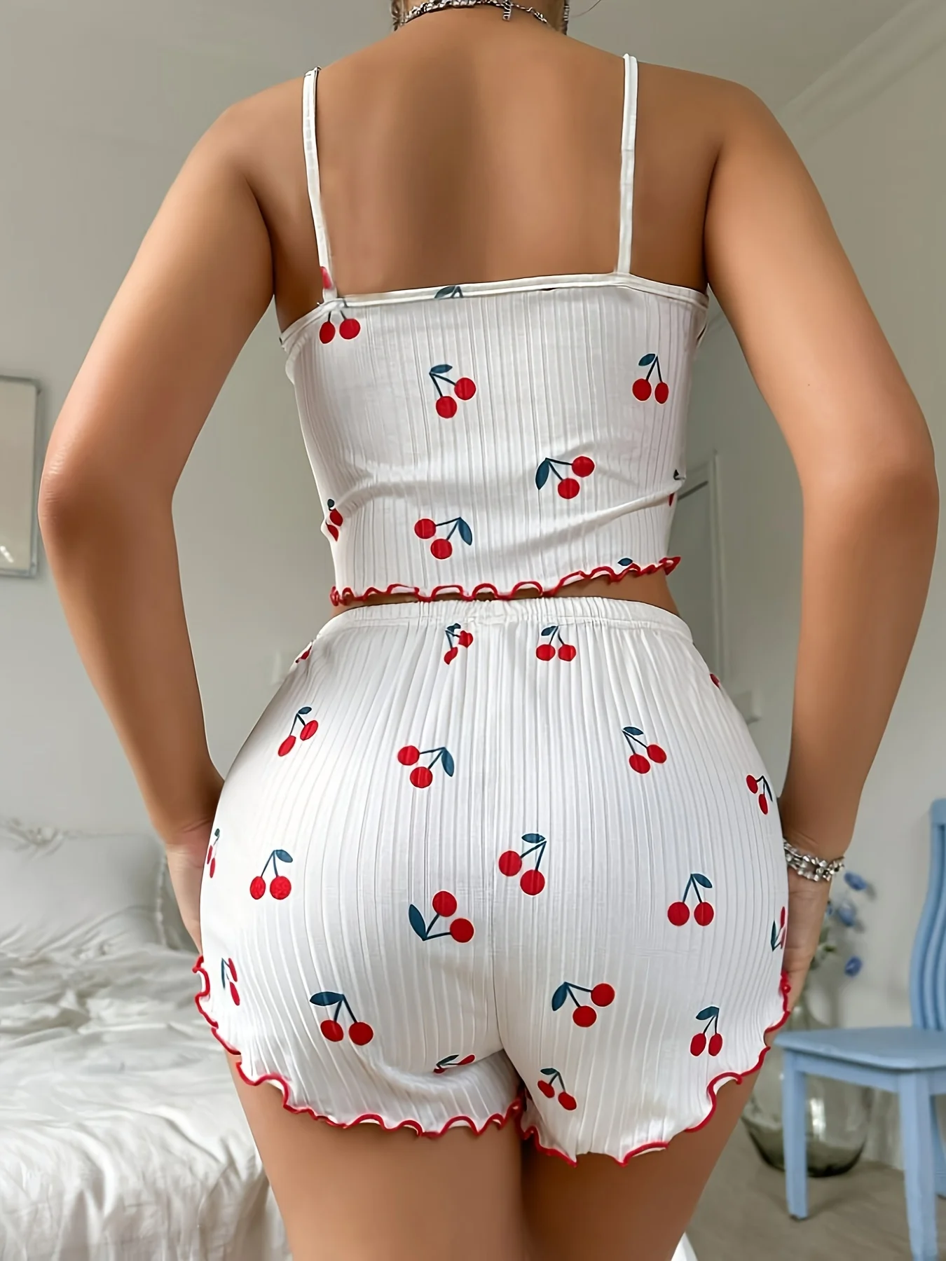 Strawberry Print Camisole and Shorts Pajama Set Sleepwear Women's Underwear Casual Ventilate Soft Loungewear