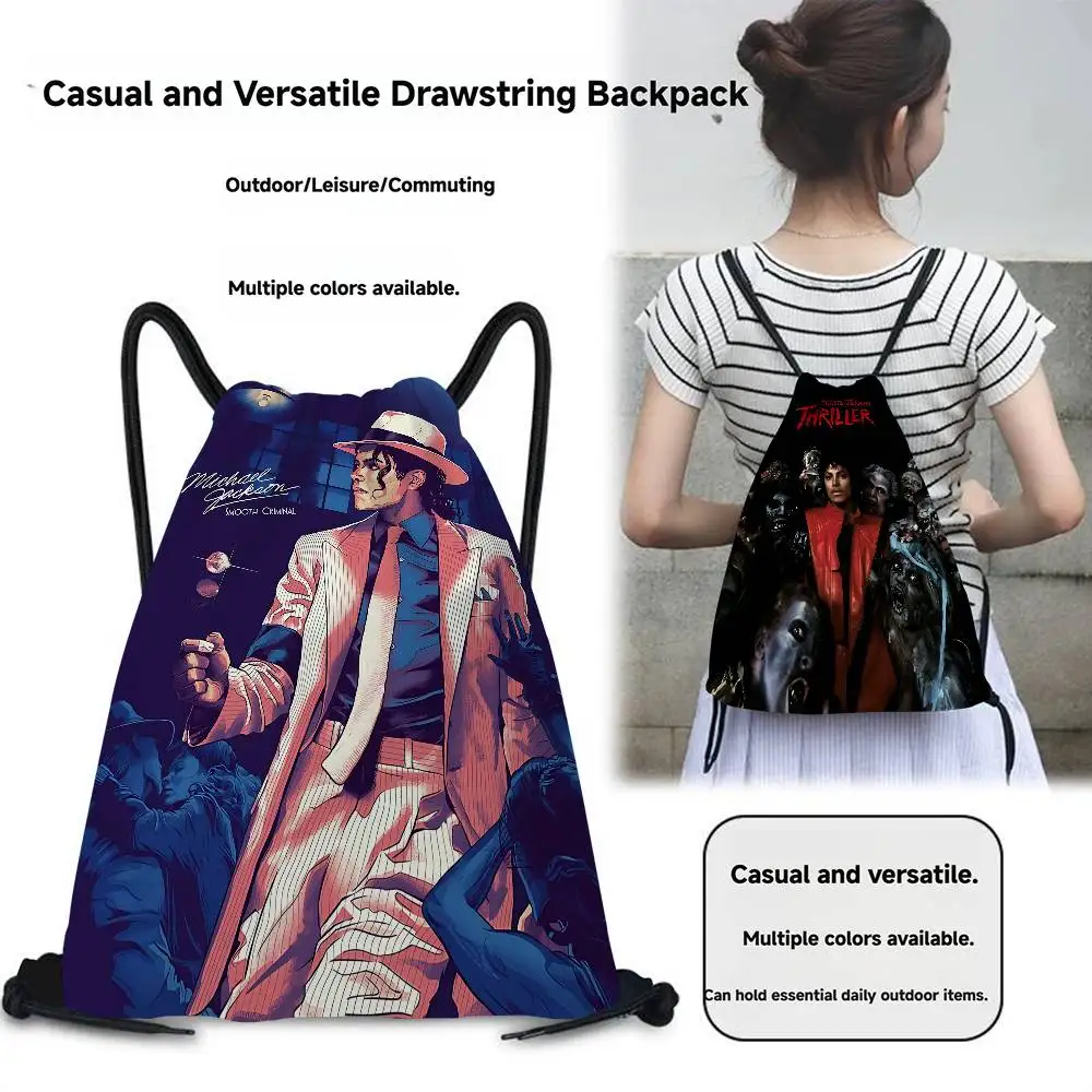 M-Michael Jackson Cartoon Drawstring Bags Sports Backpack Gym Sackpack String Bag For Yoga
