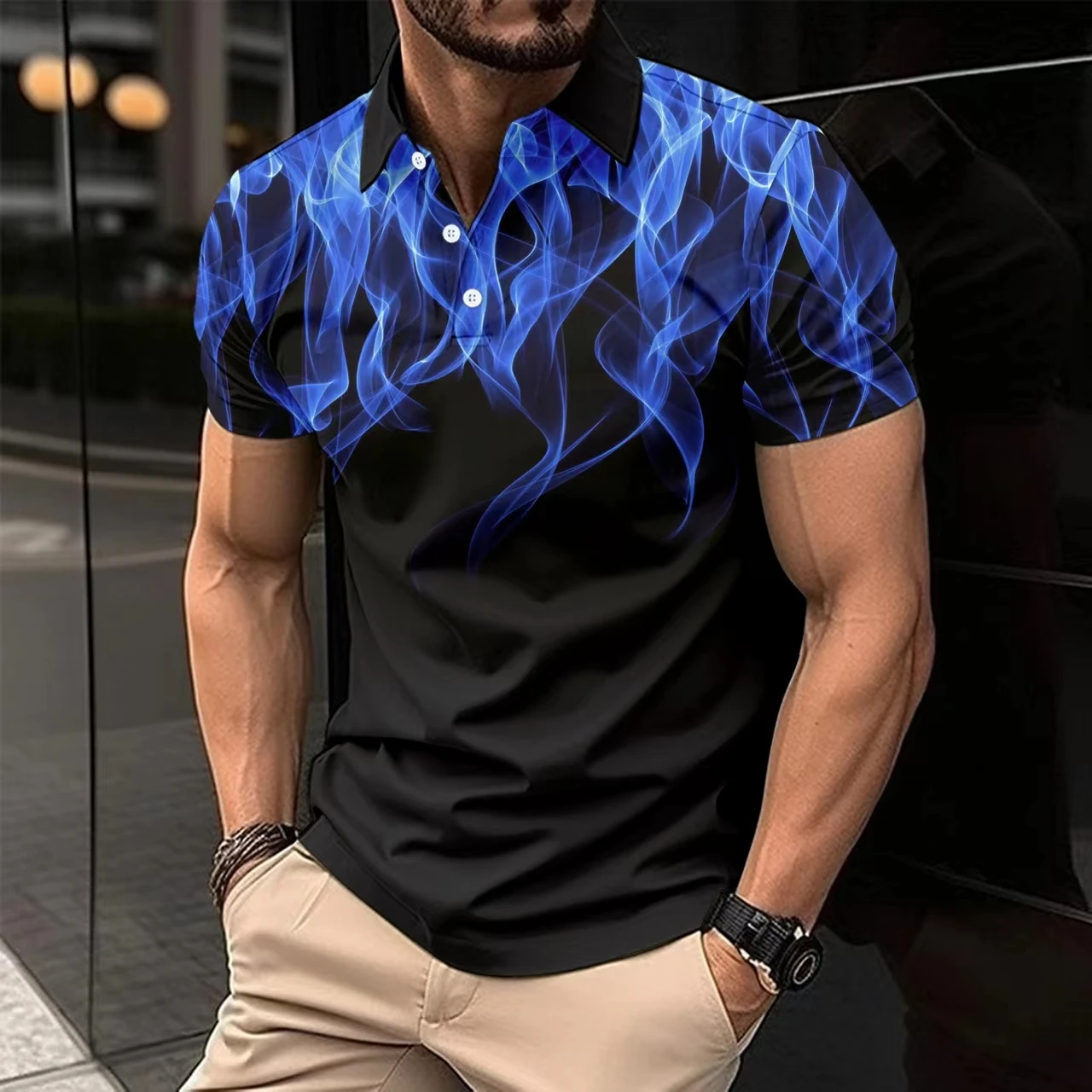 New Golf shirt Fashion 3D T-shirt button up POLO shirt casual short sleeved summer street wear men