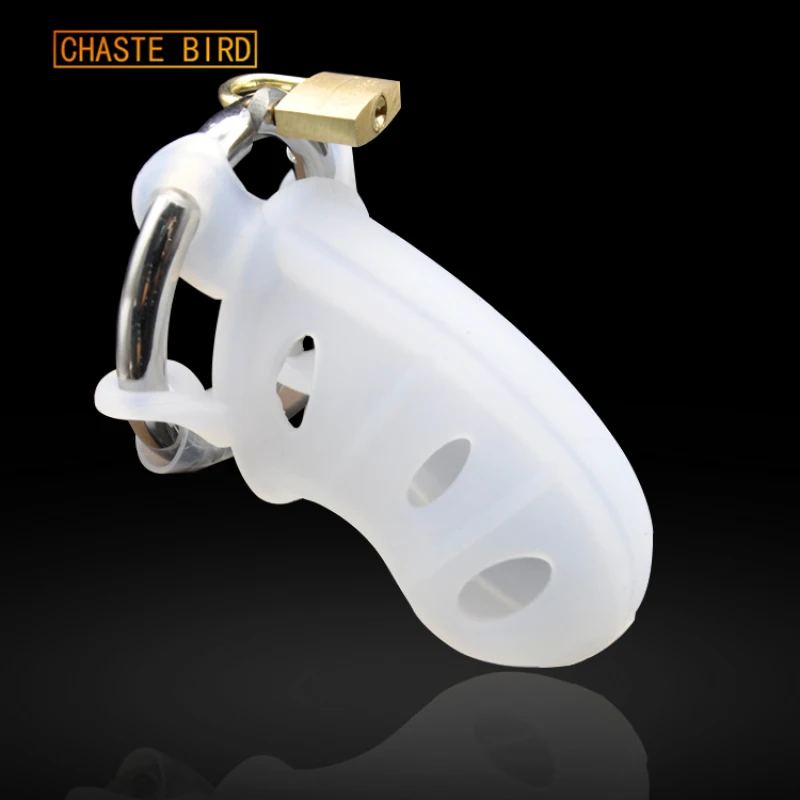 CHASTE BIRD Male New Extreme Silicone Soft Belt Chastity Device With Stainless Steel adjustable Ring Padlock Sex Toys BDSM A310