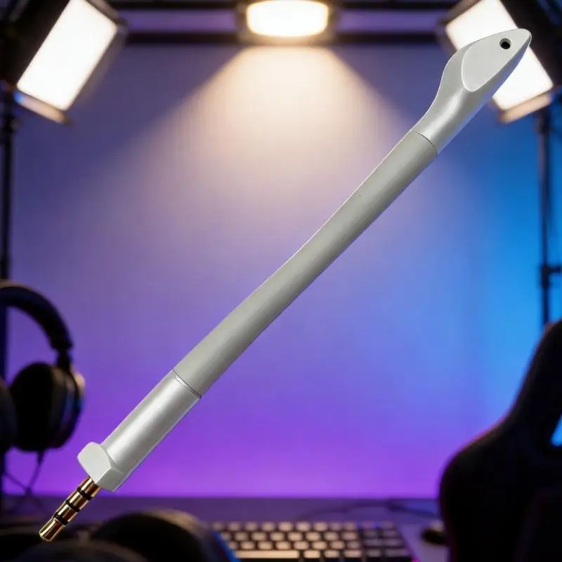 R53C White Headphone Microphone Boom Replacement with Gold-Finish 4-Section Tip, No Driver Configuration, and Flexible