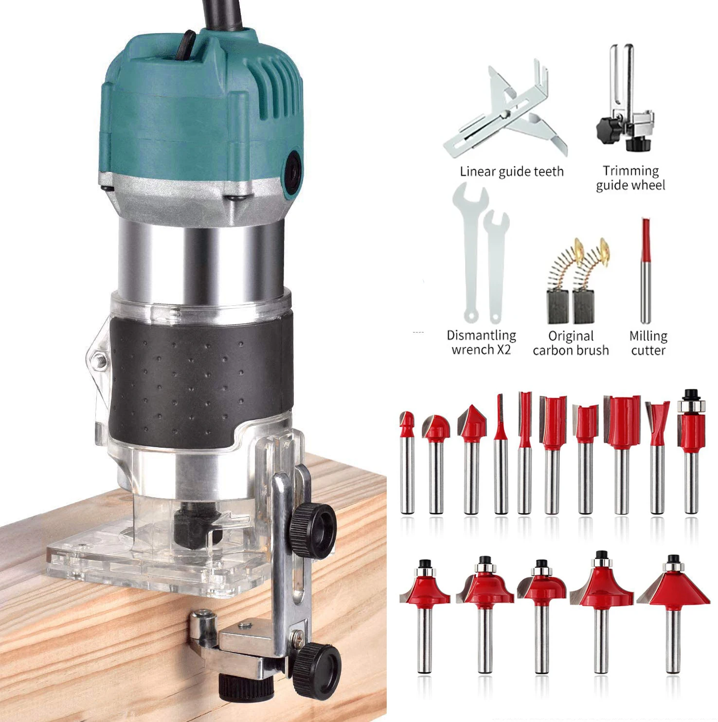 Electric Wood Router Trimmer Speed Adjustable Woodworking Milling Cutter Machine Electric Trimmer Wood Edge Router Power Tool