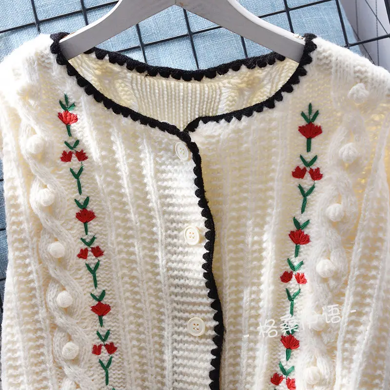 Embroidered knitted cardigan for women loose sweater Japanese sweet women soft glutinous long sleeve o neck sweater female tops