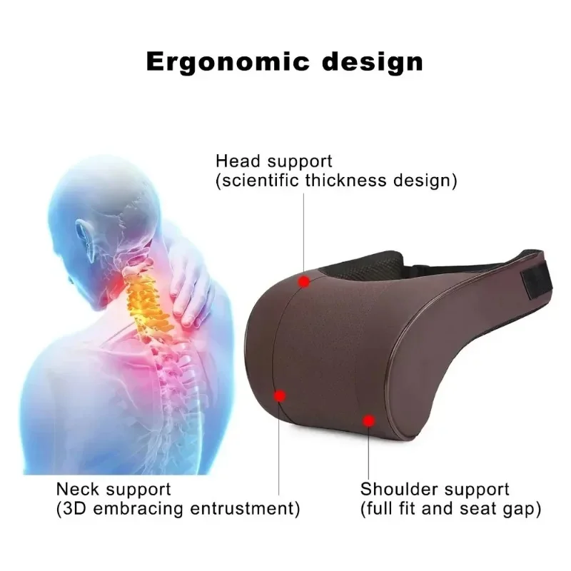 2026 New Car Neck Pillow Memory Foam, Soft PU Leather Headrest Cushion, Ergonomic Seat Headrest Pad for Driving Fatigue Relief