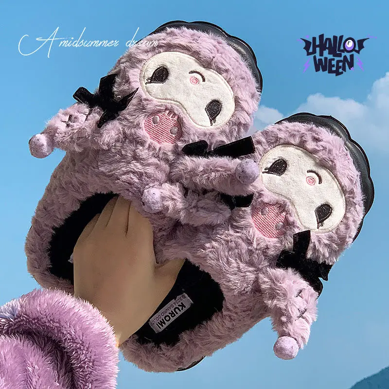 Winter Kuromi Slippers Kawaii Student Dormitory Bedroom Plush Cartoon Warm Shoe Girl Room Life Daily Necessities Birthday Gift