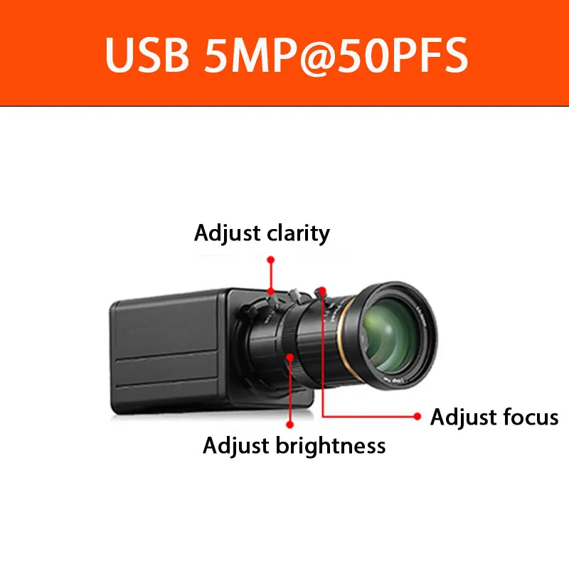 Cámara con obturador Global USB, lente CS Varifocal de 5MP, Zoom 10X de 5-50mm, cámara web Industrial de alta velocidad de 60fps para objetos móviles