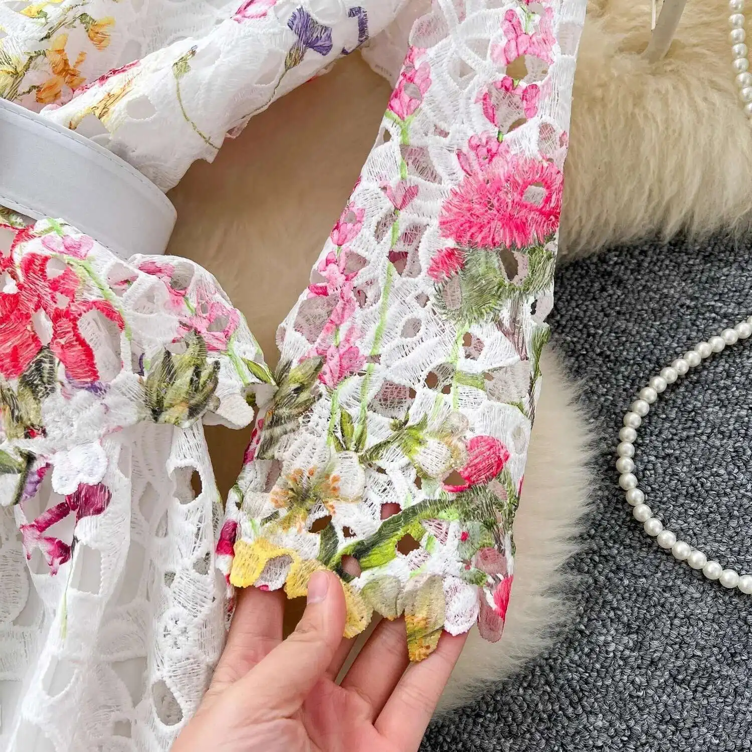 秋のエレガントな花の刺繍レースミディドレス女性の夏のウエディングドレスイブニングローブパーティー Vestidos ベルトファンシー