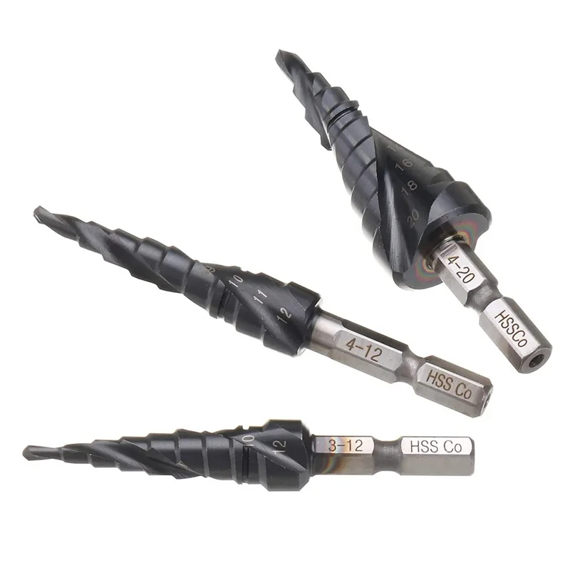 M35 Cobalt TiAlN Coated Step Drill Bit 1/4 Inch Hex Shank High Speed Steel Metal Drilling Hole Opener For Stainless Steel