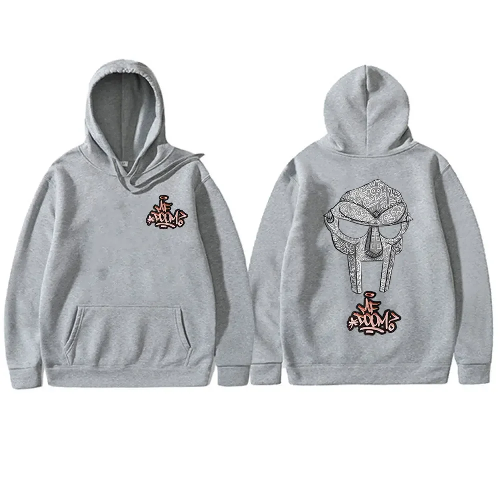 Rapper Mf Doom Madvillain Hoodie mit doppelseitigem Aufdruck einer Metallmaske, Herren-Oversize-Pullover, Hip-Hop-Rap-Vintage-Hoodie – Detail 4