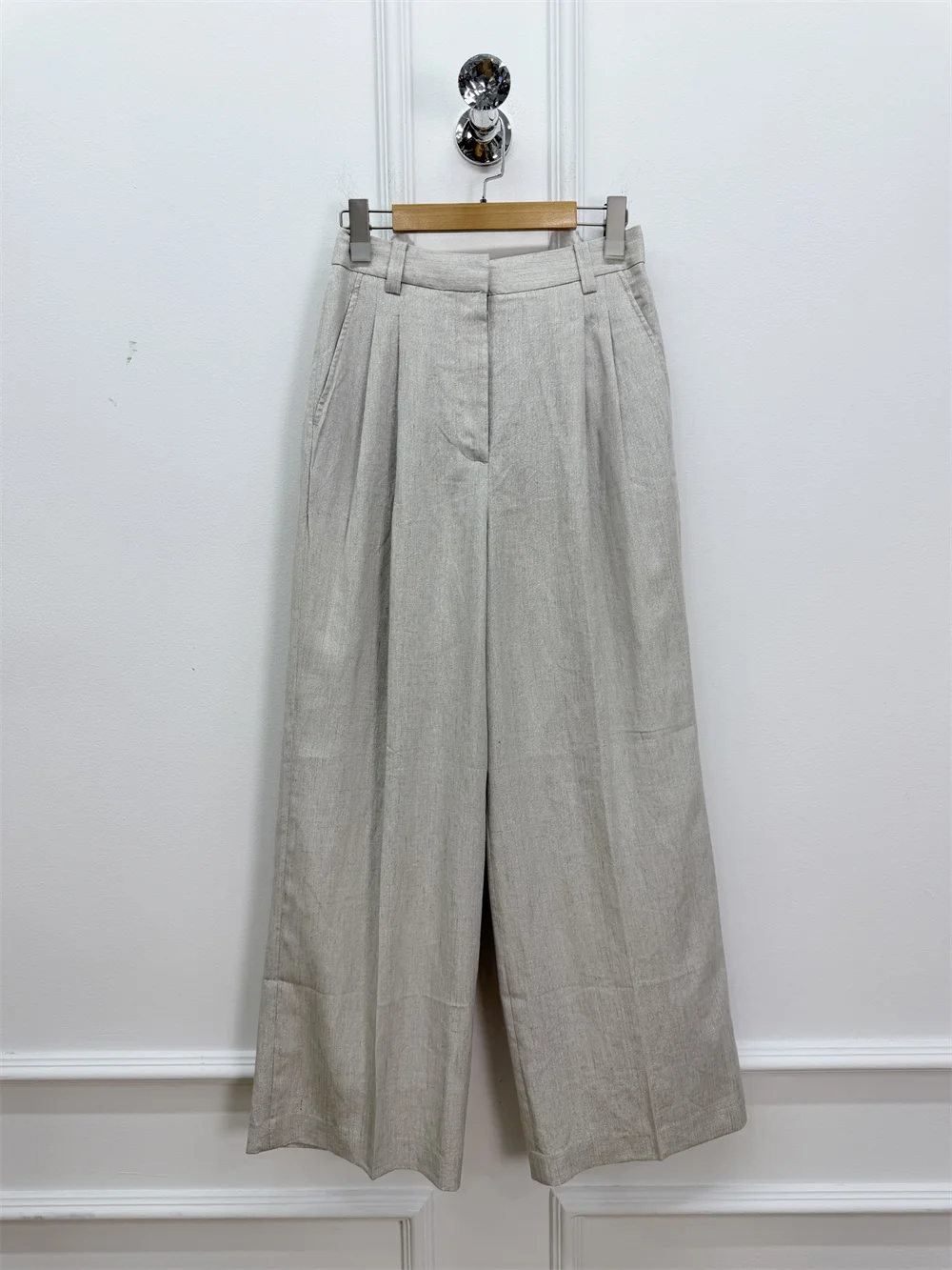 2026 New Summer Silver-Threaded Linen Casual Wide-Leg Trousers For Women Elegant Flattering Slimming Pants