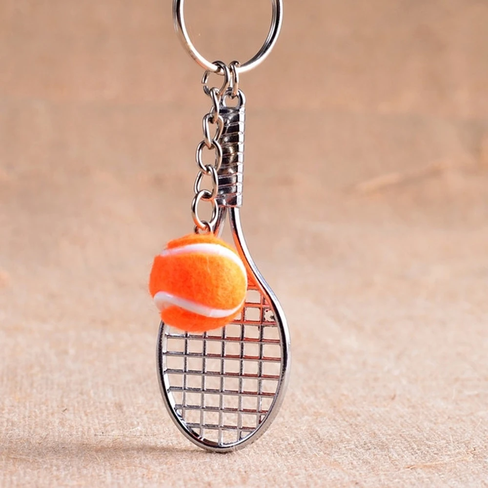 Simulation Souvenir Pendant Metal 6 color Key Rings Tennis Racket Keychain Mini Keychain Sports Key Chain Tennis Ball