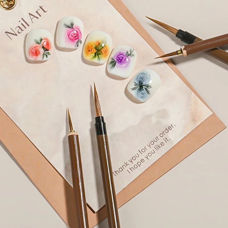 Nail Art Hook ปากกาสําหรับผีเสื้อ Rose วาดจังหวะสีน้ํา Gouache ภาพวาดสีน้ํามันไม้เล็บกาวแปรงหมาป่าผมเล็บรายละเอียด