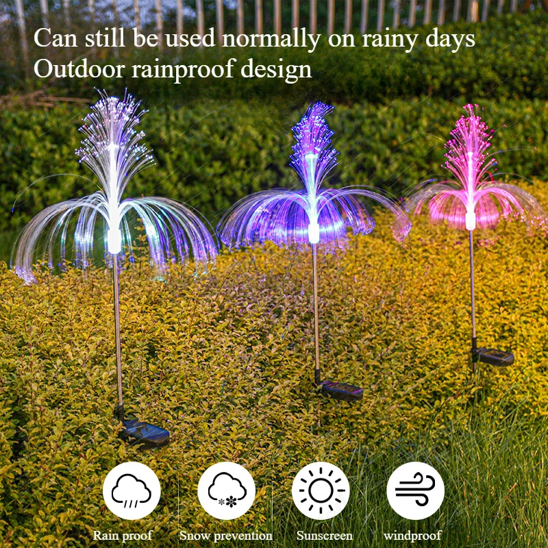 New LED Solar Jellyfish Fiber Optic Light Outdoor Waterproof Courtyard Garden Lawn Atmosphere Decorative Floor Plug in Light