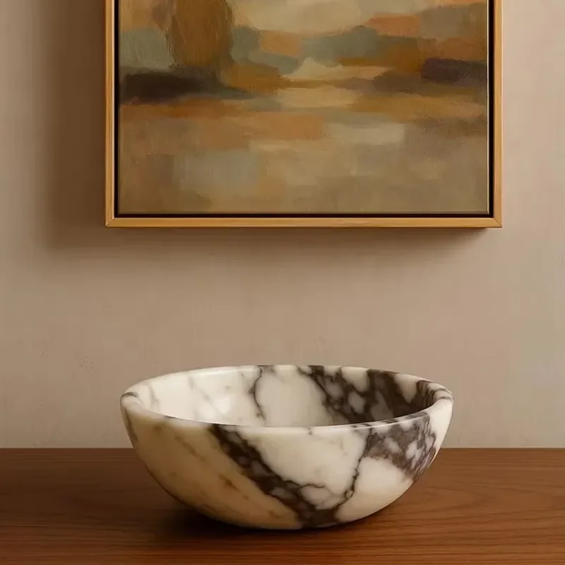 Newstar Stone Decor Polished Sculptural Centerpiece Calacatta Viola Marble Bowl