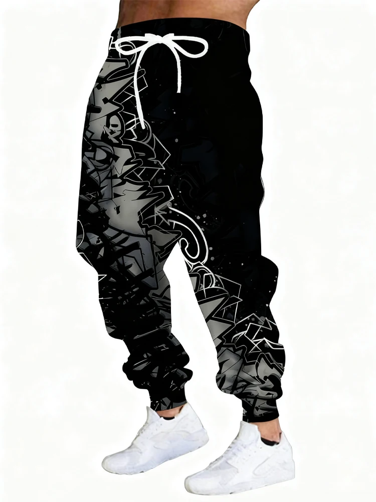 

Новые мужские повседневные брюки с 3D модным принтом, уличные дышащие спортивные брюки, стильные уличные брюки на шнурке, мужские брюки с манжетами