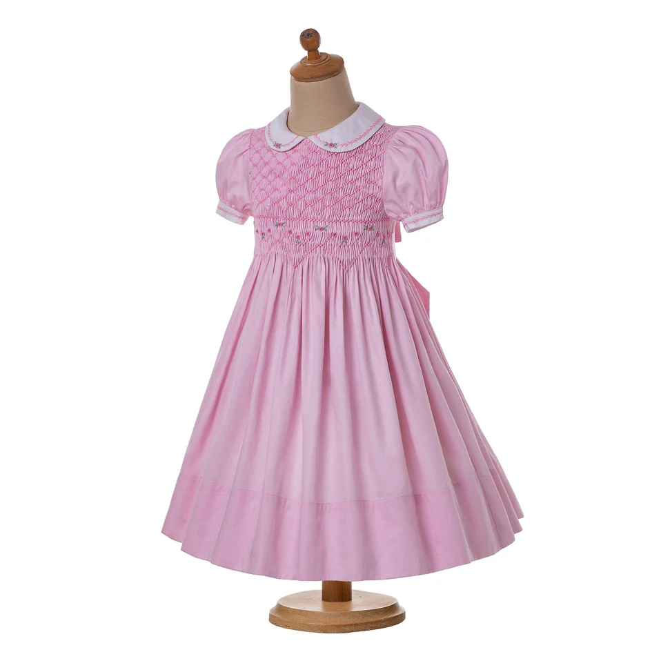 Pettigirl Summer Kids Children Pink Vintage Spanish Smocked Princess Dresses for Toddlers Baby Girls Flowers 2345681012 Years