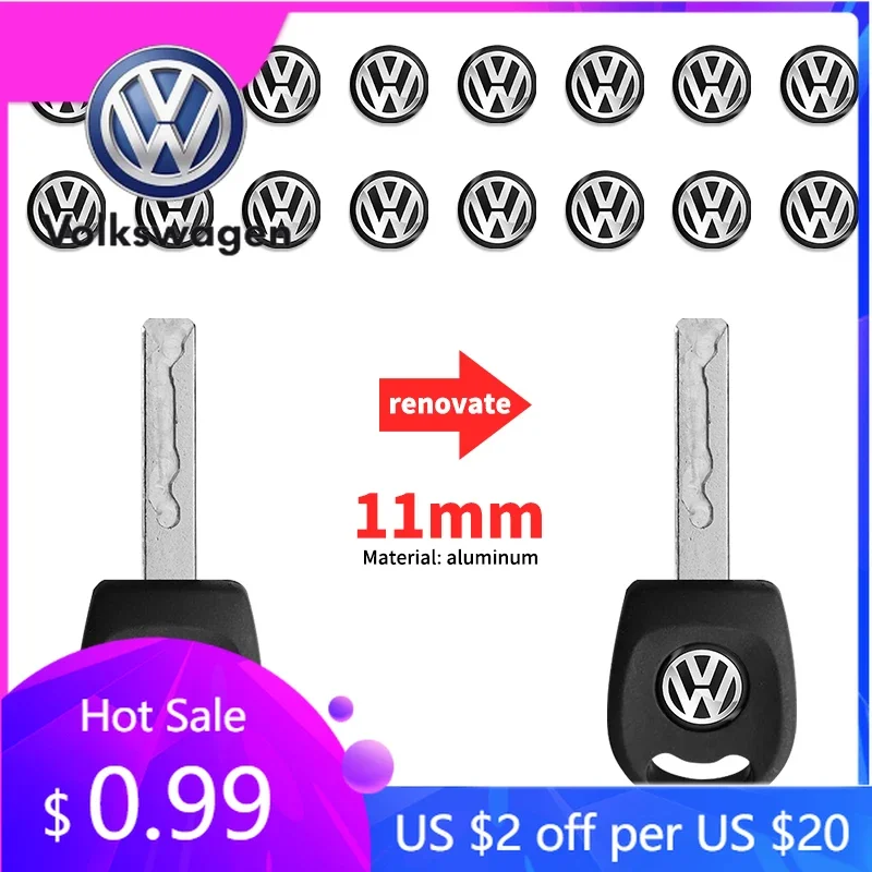 

For VW Volkswagen Jetta MK5 Golf 11mm Metal Car Key Badge Emblem Replacement Stickers For Volkswagen VW Polo Passat B5 B6 B7 T4
