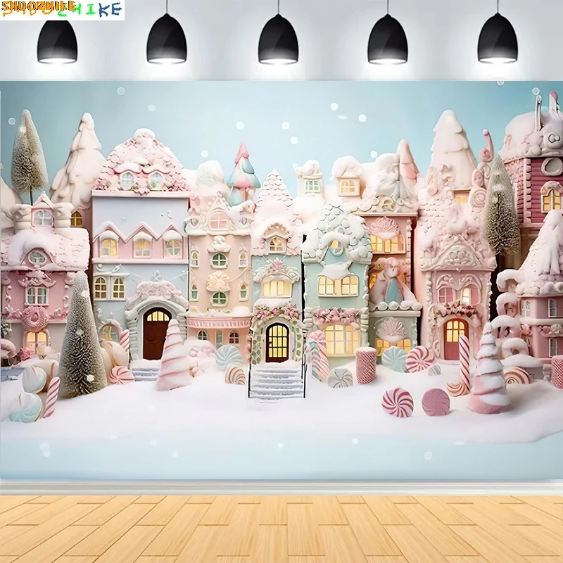 

Christmas Day Bell Wreath Golden Child Photography Backdrop Props Family Portrait Gingerbread House New Year Background CT-11