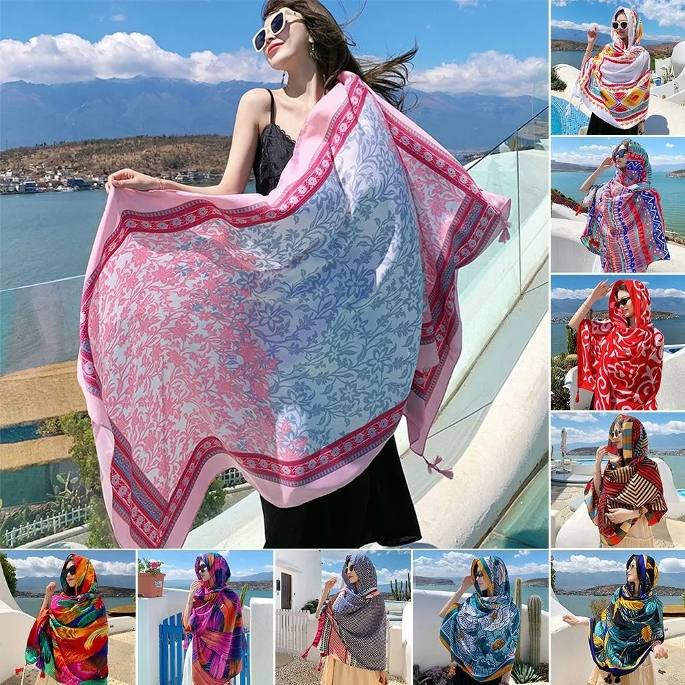 

Elegant Boho Style Scarf Wrap Sun-proof 180*90cm Beach Silk Shawl Photo Props Bathing Swimsuit Desert Scarves Spring Summer Fall