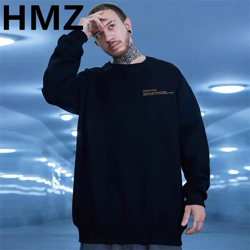 HMZ Autumn Harajuku Sweatshirts Designed Cat Print Streetwear Pullover Clothes Men Fashion Long Sleeve Sweatshirt Casual Men Top