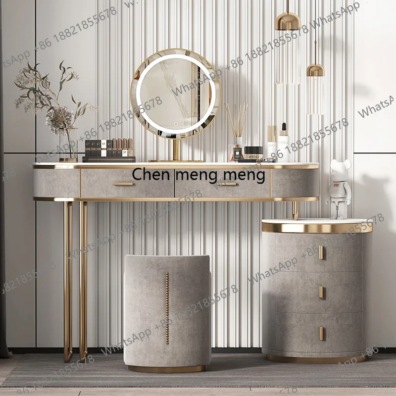 

Luxury rock slab Makeup vanity Multi functional solid wood bedroom illuminated makeup dressing table home tocador de maquillaje