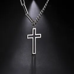 Stainless Steel Necklace for Men Women Openwork Cross Pendant Necklace Fashion Cuban Chain Jewelry for Birthday Gifts