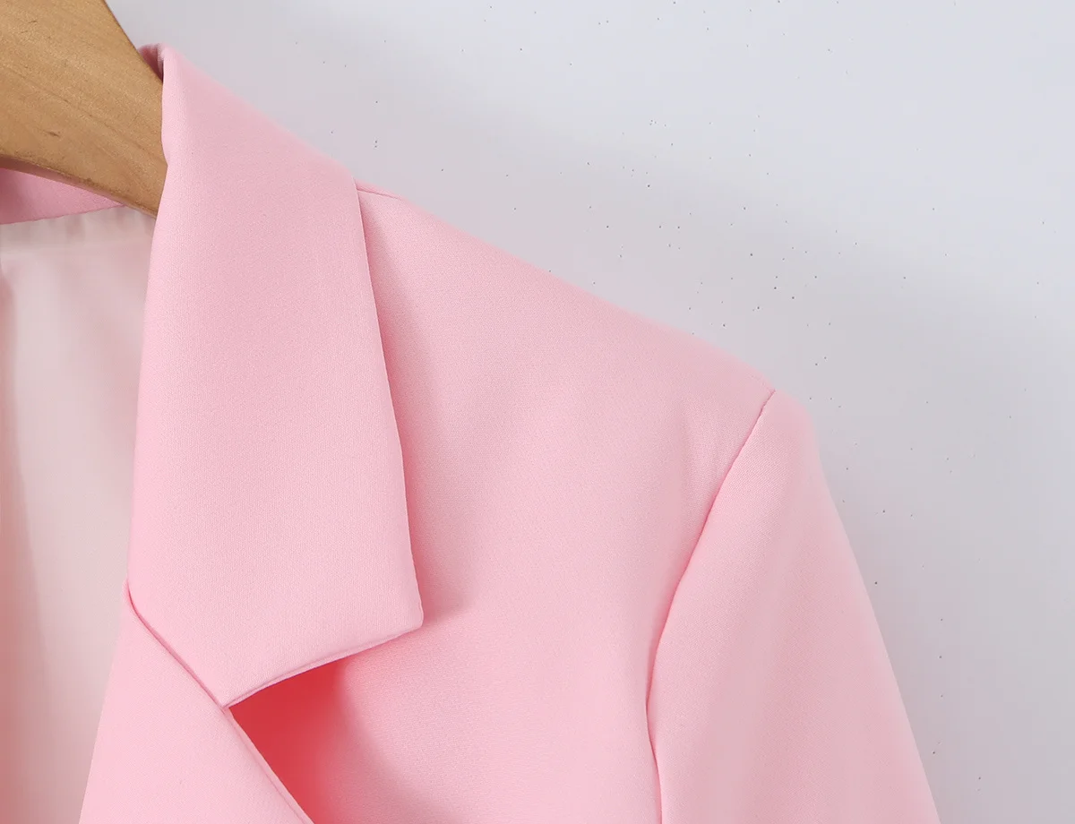 TFMLN 2026 Damen Rosa Kurzes Blazer-Set mit Revers, Zweireihigem Design, Anzugjacke, Pendler-Hose, Vielseitiges Elegantes Damen-Outfit – Detail 5