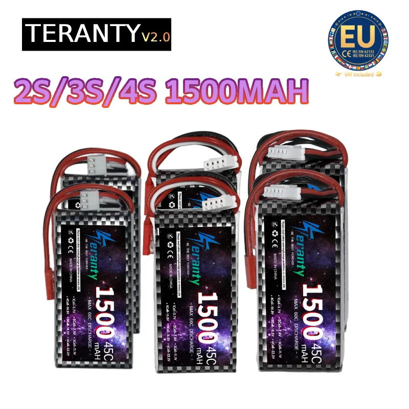 2PCS Teranty V2.0 1500mAh 7.4V 11.1V 14.8V Lipo Battery For RC Helicopter Cars Excavator Boat Battery