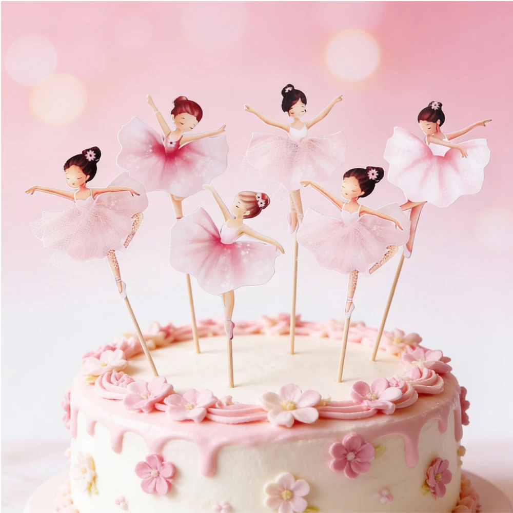 12 Stück Ballett-Tänzerin Cupcake-Topper, Ballerina-Rock Mädchen Kuchendekorationen, geeignet für Hochzeit, Geburtstagsfeier, Babyparty.