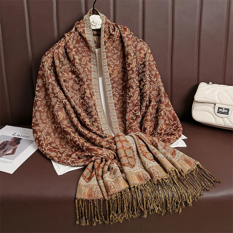 2026 جديد الشتاء النساء القطن وشاح جاكار شال كبير موضة أنيقة سيدة طويلة الطباعة تزيين الأوشحة الشمس حماية باندانا