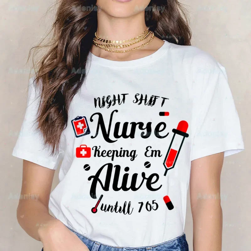 Nurse Women Summer Casual Tshirts Harajuku Korean Style Graphic Tops New Kawaii Female T-shirt