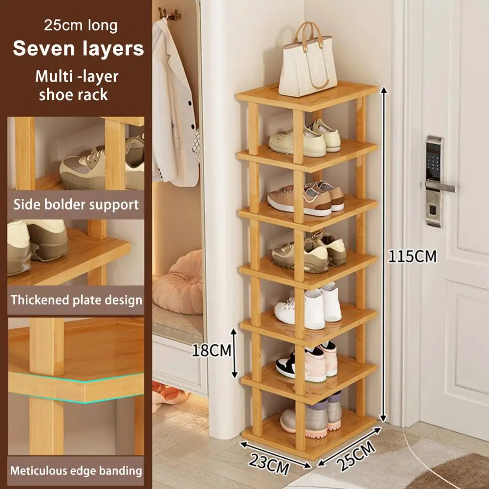 7 Tiers Vertical Shoe Rack,Wood Narrow Shoe Rack,Small Shoes Organizer, Space Saving Corner Shoe Shelf,Free Standing Shoes Rack