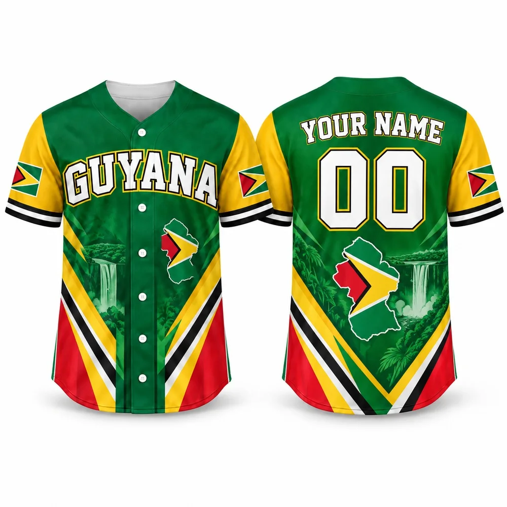 DIY Guyana Tropical Baseball Jersey in Green Gold Red Colors Jerseys Shirt Personalized Name Number Shirts for National Fans