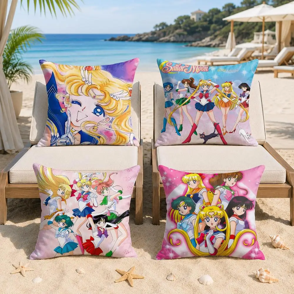 S-Sailor Moon CUTE Anime Cushion Cover Silky Short Plush Invisible Zipper Dustproof Sofa Pillow Case For Home Decor