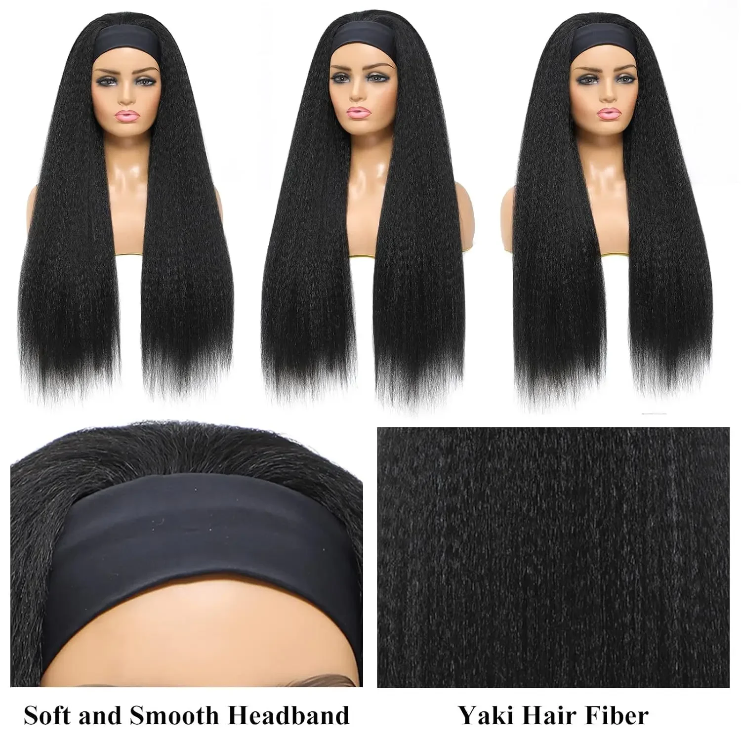 Synthetic Headband Wig Highlight Wig Black Long Straight Yaki Wig For Black Women Daily Party Cosplay Wigs