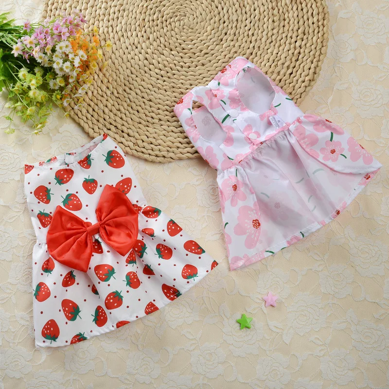 Floral Princess Dress Summer Dog Clothes Thin Pet Dog Wedding Dresses With Bow Soft Printed Party Skirt For Small Dogs Vestido