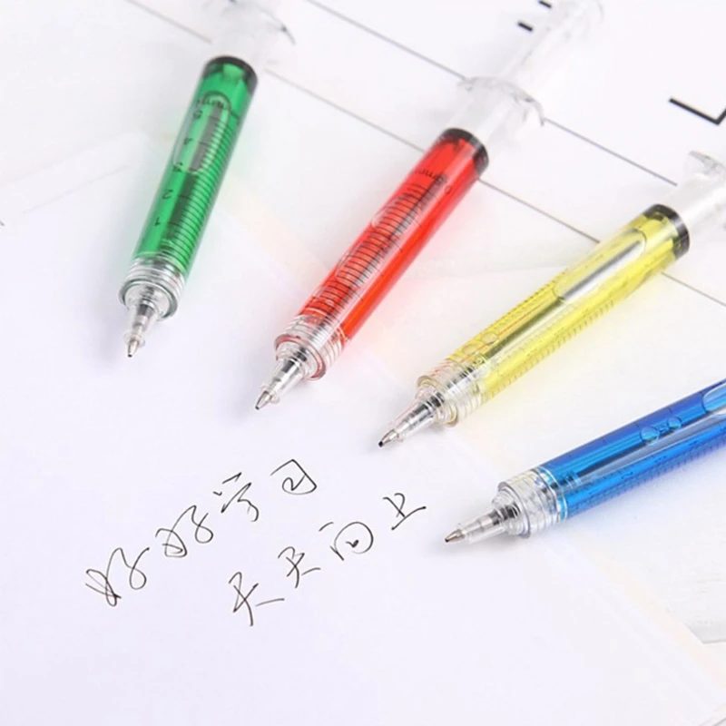 4Pcs Novelty Injection Syringe Gel Pen Ballpoint Black Ink Liquid Style