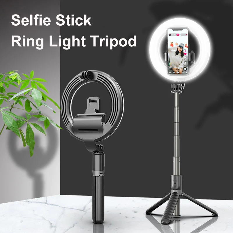 Mamen 90cm dobrável selfie vara tripé de telefone com led anel luz 1200mah bateria para streaming ao vivo maquiagem bluetooth compatível