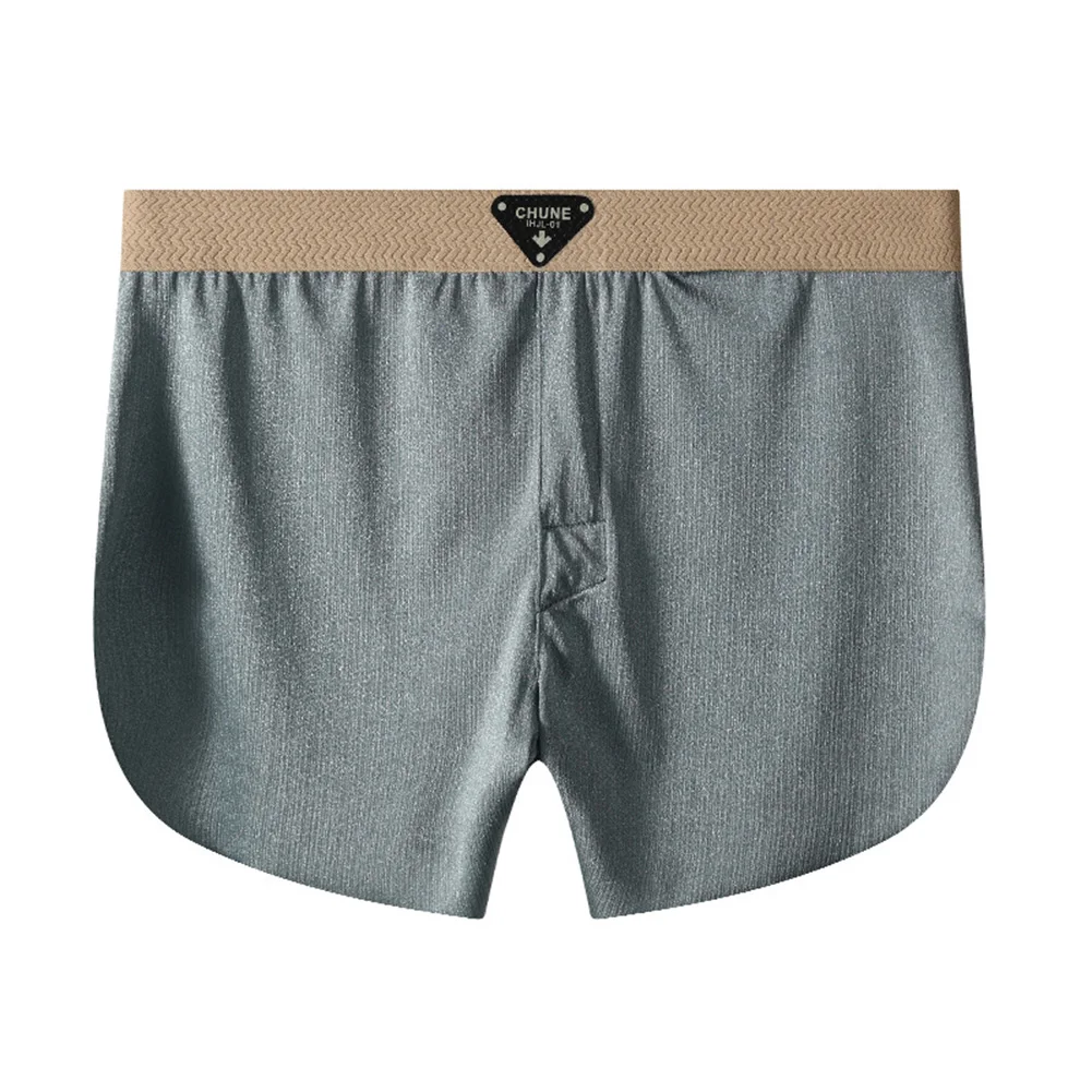 شورت بوكسر رجالي فضفاض بدون خياطة مصنوع من الحرير الجليدي يتميز بخيط ذهبي متدفق ملابس داخلية متوسطة الخصر للراحة #4