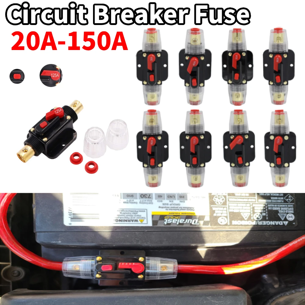 150A-15A 12V 24V Circuit Breaker Fuse Automatic Reset Short Protection Holder Switch Manual Reset for Car Audio Stereo Amplifier